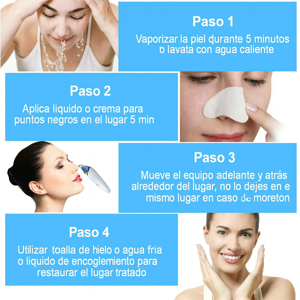 Removedor eléctrico de puntos negros, aspirador de poros con succión y limpiador facial con dermoabrasión con punta de diamante.