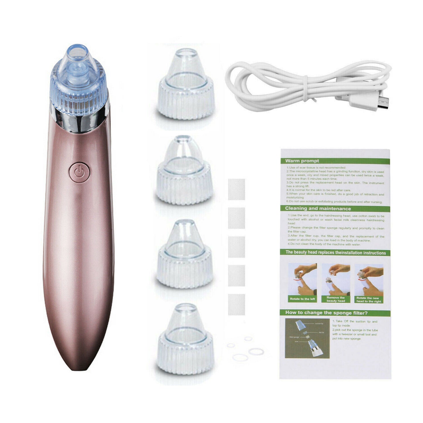 Removedor eléctrico de puntos negros, aspirador de poros con succión y limpiador facial con dermoabrasión con punta de diamante.